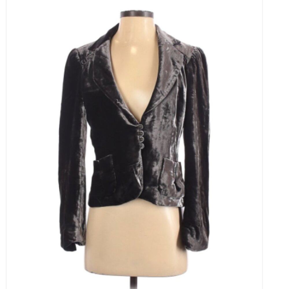 ZARA gray silk velvet blazer elegant trendy boho SMALL